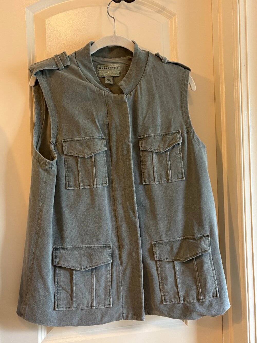 Marrakech Sage Green Utility Cargo Vest Jacket Large Military Safari